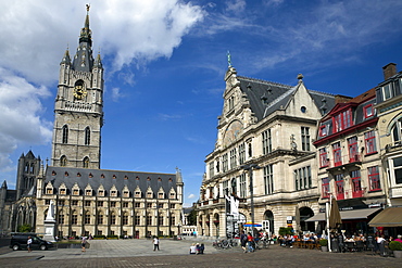 Belfry Tower in Saint Bavo's square, city centre, Ghent, West Flanders, Belgium, Europe