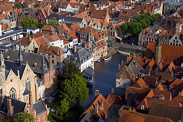 Rozenhoedkaai seen from the top of Belfry Tower (Belfort Tower), UNESCO World Heritage Site, Bruges, West Flanders, Belgium, Europe