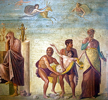 Artemis sends a deer to spare the sacrifice of Iphigenia, House of Tragic Poet from Pompeii, National Archaeological Museum, Naples, Campania, Italy, Europe