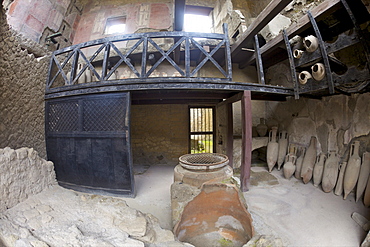 Food shop annexed to House of Neptune and Amphitrite,  Herculaneum, UNESCO World Heritage Site, Campania, Italy, Europe