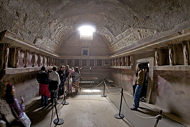 Terracotta Telamons in the Tepidarium in the Forum Baths, Pompeii, UNESCO World Heritage Site, Campania, Italy, Europe