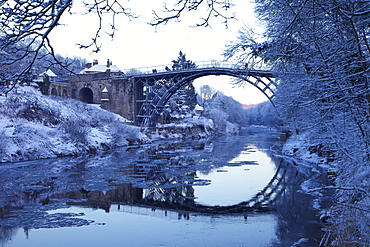 Ironbridge Gorge and River Severn in evening, winter, UNESCO World Heritage Site, Shropshire, England, United Kingdom, Europe