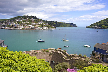 Bayard's Cove Fort and the River Dart estuary in spring sunshine, Dartmouth, South Devon, England, United Kingdom, Europe