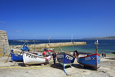 Fishing boats in harbour, Sennen Cove, West Penwith, Cornwall, England, United Kingdom, Europe