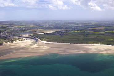 Aerial view of Hayle estuary,  St. Ives Bay, Cornwall, England, United Kingdom, Europe