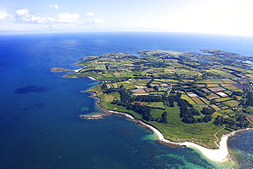 Aerial view of St. Mary's island, Isles of Scilly, England, United Kingdom, Europe