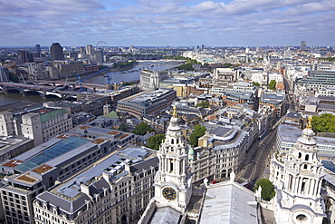 Aerial view of London taken from the Golden Gallery of St. Paul's Cathedral, City of London, England, United Kingdom, Europe