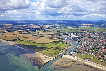 Aerial view of River Arun at Littlehampton, West Sussex, England, United Kingdom, Europe