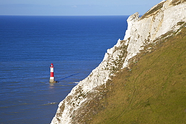 Beachy Head Lighthouse and chalk headland, south coast, near Eastbourne, South Downs National Park, East Sussex, England, United Kingdom, Europe