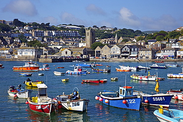 Summer sunshine on boats in the old harbour, St. Ives, Cornwall, England, United Kingdom, Europe