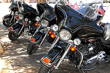 Harley Davidson motorcycles, parked in a rest area, Page, Arizona, USA