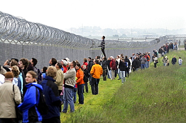 Many spectators watching the visit of the Lufthansa Airbus A380-800, identification D-AIMA, Stuttgart Airport, Stuttgart, Baden-Wuerttemberg, Germany, Europe