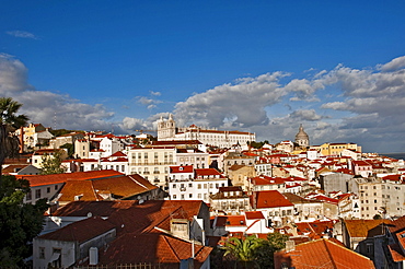 View from Miradouro Santa Luzia on the church Igreja Sao Vicente de Fora, Alfama district, Lisbon, Portugal, Europe