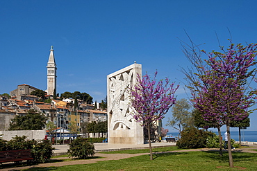 Liberation Monument and Sv. Eufemia church, Rovinj, Istria, Croatia, Europe