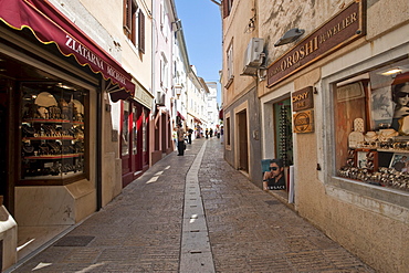 Street in the old town with shops, Krk, Krk Island, Croatia, Europe