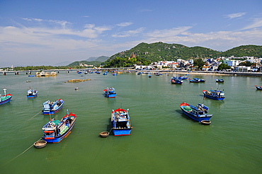 Fishing boats in the harbor of Nha Trang, Vietnam, Southeast Asia