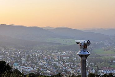 Coin-operated telescope overlooking Berndorf, Guglzipf lookout, Triestingtal valley, Lower Austria, Austria, Europe