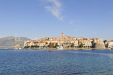 Overlooking the historic town of Korcula, Croatia, Europe