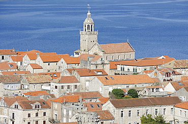 Overlooking the historic town of Korcula, Croatia, Europe