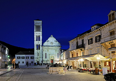 Town square with Sv. Stjepan cathedral, town of Hvar, Hvar island, Croatia, Europe