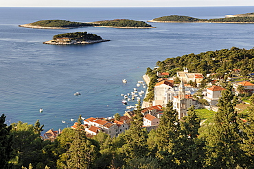 View from Spanjola fortress on town of Hvar, Hvar island, Croatia, Europe