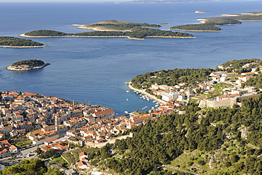 View of the town from the fortress of Napoleon, City Hvar, Hvar Island, Croatia, Europe