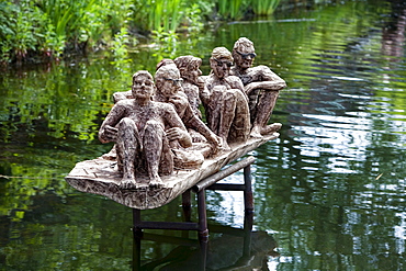 Art cannal, artwork by Roger Loecherbach, Insel der Seligen or Island of the Blessed, Landschaftspark Duisburg-Nord landscape park, Duisburg, North Rhine-Westphalia, Germany, Europe