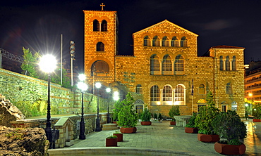 Night view of the Church of Saint Demetrius or Hagios Demetrio, Thessaloniki, Chalkidiki, Macedonia, Greece, Europe