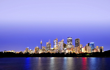 Skyline, TV tower, Central Business District, foggy mood, night, Sydney, New South Wales, Australia