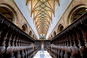 Interior, stalls, choir of the monastic church, Maulbronn Monastery, Cistercian Abbey, UNESCO World Heritage Site, Kraichgau, Baden-Wuerttemberg, Germany, Europe