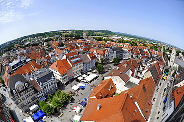 View of the Marienplatz square, Frauentor gate tower, Ravensburg, Baden-Wuerttemberg, Germany, Europe