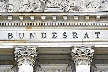 Bundesrat, German for Federal Council, lettering on the gable over the main entrance of the Federal Council, Berlin, Germany, Europe