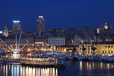 Port of Genoa with the skyline of the city, Liguria, Italy, Europe