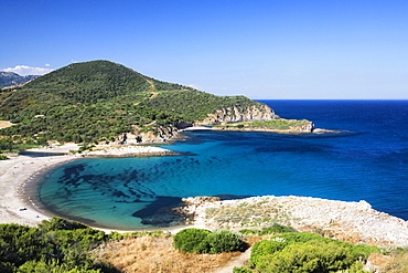 Circular bay of Torre di Chia on the Costa del Sud, Sulcis Province, Sardinia, Italy, Europe