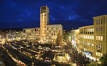 Christmas markets at the market place with City Hall, Stuttgart, Baden-Wuerttemberg, Germany, Europe