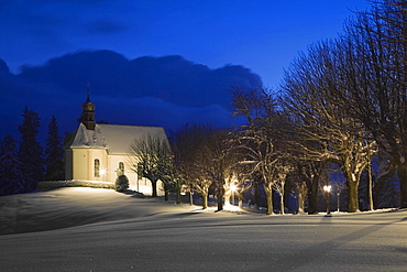 Loretto Chapel near St. Maergen in winter at night, Black Forest, Baden-Wuerttemberg, Germany, Europe