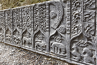 Stone reliefs, decorations on a tomb slab, Rock of Cashel, County Tipperary, Republic of Ireland, British Isles, Europe