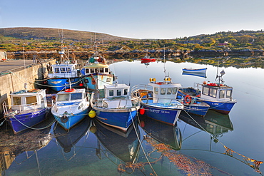 Fishing boats in Ballycrovane Harbour, Eyeries, Beara Peninsula, County Cork, Ireland, British Isles, Europe