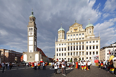 City hall and Perlachturm tower, Rathausplatz, Augsburg, Schwaben, Bavaria, Germany, Europe