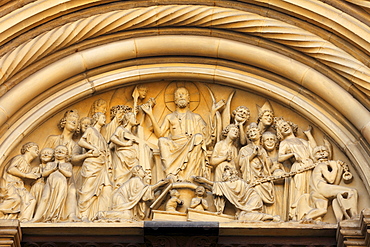 Last Judgement, detail of the Fuerstenportal Prince's Portal, Bamberger Dom cathedral, Bamberg, Upper Franconia, Franconia, Bavaria, Germany, Europe