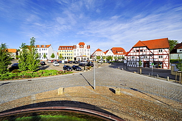 Market square, town center of Bergen on Ruegen, Ruegen Island, Mecklenburg-Western Pomerania, Germany, Europe