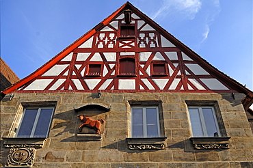 Old half-timbered house of an old butcher shop from 1787, market place, Lauf an der Pegnitz, Middle Franconia, Bavaria, Germany, Europe