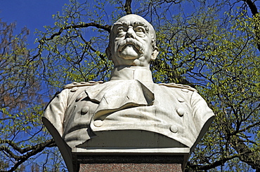 Marble bust of Otto von Bismarck, 1815-1898, Bismarckplatz, Heidelberg, Baden-Wuerttemberg, Germany, Europe