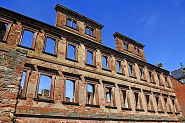 Heidelberg Castle ruins, destroyed in 1689, detail of the ruins of the English Building, built by Friedrich V, 1612, Schlosshof, Heidelberg, Baden-Wuerttemberg, Germany, Europe