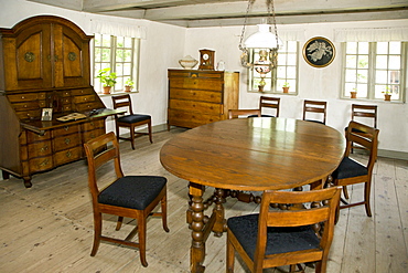 Old dining room, the Funen Village open air museum, Odense, Denmark, Europe