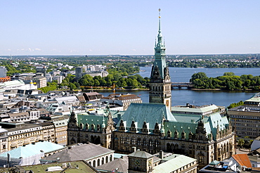 City Hall, Binnenalster and Alster Lakes, Hamburg, Germany, Europe