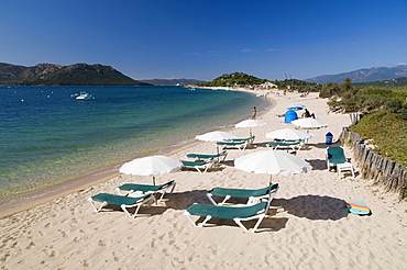 Sandy beach, Cala Rossa, East Coast, Golfe de Porto Vecchio, Corsica, France, Europe