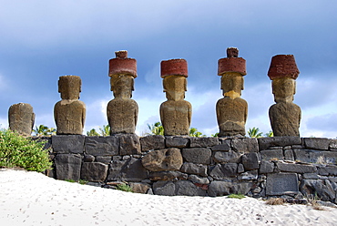 Moai, in Ahu Nau Nau, Easter Island, Rapa Nui, Pacific