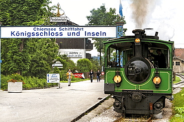 Chiemseebahn tourist train, Prien Stock, lake Chiemsee, Chiemgau, Upper Bavaria, Germany, Europe