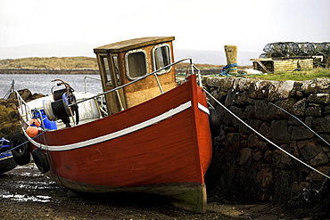 Old wooden fishing boat, Connemara, County Galway, Republic of Ireland, Europe